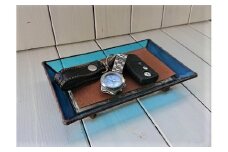 ステンドグラスのトレーB（鹿革のシート付）小物入れ アクセサリートレー トレイ レザー 革小物 シカ革 ディスプレイインテリア 卓上 おしゃれ 雑貨 グラス ガラス【R00664】