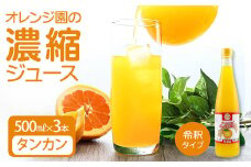 オレンジ園の濃縮ジュース タンカン 500ml 3本 希釈用 みかんジュース チューハイ用 ドリンク ジュース 柑橘類 蜜柑 みかん【R01118】