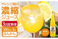 オレンジ園の濃縮ジュース ぽんかん 500ml 3本 3回定期便 希釈用 みかんジュース チューハイ用 ドリンク ジュース 柑橘類 蜜柑 みかん【J00106】