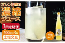 オレンジ園の濃縮ジュース 土佐文旦 500ml 3本 3回定期便 希釈用 みかんジュース チューハイ用 ドリンク ジュース 柑橘類 蜜柑 みかん【J00108】
