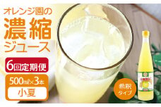 オレンジ園の濃縮ジュース 小夏 500ml 3本 6回定期便 希釈用 みかんジュース チューハイ用 ドリンク ジュース 柑橘類 蜜柑 みかん【J00115】