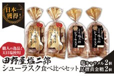 田野屋塩二郎シューラスク 食べ比べセット（塩キャラメル2個／足摺黄金糖2個）完全天日塩 お菓子 おかし 洋菓子 焼き菓子 スイーツ デザート【R01161】