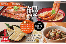 R6-633．【3回定期便】＜四万十食品＞うなぎ三昧　長尾2尾＋ハーフ4袋＋きざみ3袋＋白焼ハーフ2袋【2ヵ月に1回　計3回お届け】