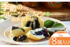 季節のフルーツマフィン(2種8個入り)の詰め合わせ - 洋菓子 焼き菓子 スイーツ デザート 小夏 みかん 水晶文 びわ ブラックベリー ブルーベリー eh-0035