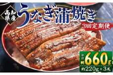 国産 うなぎ 定期便 3回 約220g 3尾 蒲焼き 高知県産 養殖 魚介 国産 海鮮 魚 かばやき 鰻 ウナギ 惣菜 おかず お手軽 加工品 加工食品 冷凍 Wfb-0066