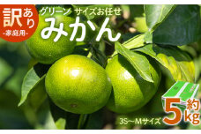 訳あり(家庭用) サイズお任せ グリーンみかん 5kg 3S〜Mサイズ - ミカン 蜜柑 柑橘 果実 果物 フルーツ ご自宅用 ジューシー 果汁 フレッシュ 旬 季節 かなや農園 合同会社Benifare 国産 特産品 高知県 香南市 常温 be-0097