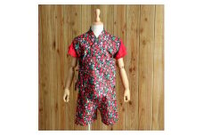 子ども甚平（pati pati）110～120cm レッド系 小花柄 甚平 じんべい ファッション 子供服 キッズ服