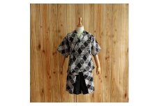子ども甚平（pati pati）110～120cm ブラックチェック柄×グリーン 甚平 じんべい ファッション 子供服 キッズ服