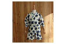 子ども甚平（pati pati）110～120cm ダークブルー花柄×イエロー 甚平 じんべい ファッション 子供服 キッズ服