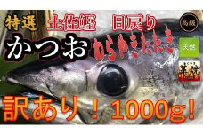 ［訳あり！］急速冷凍！土佐日戻りカツオ　1kg！【地域資源認定】　M166