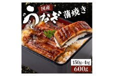 国産うなぎ蒲焼 合計600g（150g×4尾）《着日指定可能》 ウナギ 鰻 高知県 東洋町 四国 お取り寄せ 家庭用 自宅用 贈り物 ギフト タレ・山椒付き うな重 鰻丼 うな丼 うな茶漬け【送料無料】U003