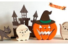 木から生まれたハッピーハロウィンセット＞木工品 コンパクト uｍ 木工房ゆうむ かぼちゃ 飾り 装飾 halloween パンプキン オブジェ 置物 雑貨 玄関 室内 オーナメント ディスプレイ デコレーション グッズ おばけ 黒猫 北欧