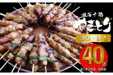 【焼き上げ済／たれ付】四万十鶏の炭火やきとり 計40本 国産鶏 焼き鳥 焼鳥串 5種（せせり もも にんにくま ねぎま かわ 各1本）5本1袋 ×8パック 銘柄鶏  レンジでチンするだけ 時短 家飲み