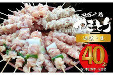 【生・冷凍】四万十鶏の冷凍やきとり 計40本 国産鶏 焼き鳥 焼鳥串 5種（せせり もも にんにくま ねぎま かわ 各1本）5本1袋 ×8パック 銘柄鶏 タレ・塩付 BBQ 焼いてない