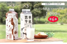 ＜吉本牛乳（さかわの地乳）・ 吉本コーヒー 各1L×3本 合計6本＞ 　　コーヒー牛乳 吉本乳業 高知県 佐川町 成分無調整 生乳100％ ぢちち NHKあさイチで紹介 ご当地牛乳 ご当地コーヒー牛乳