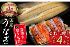 うなぎ蒲焼き ・ 特製 塩うなぎ 【4尾セット】 Esu-120 ( 110g×2尾 , 140g×2尾 ) 国産 名店 食べ方 調理済み 山椒付き ギフト（お歳暮/お正月）高級　お取り寄せ グルメ 食べ比べ 冷凍  四万十鰻