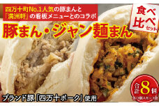 四万十町No.1人気の豚まん食べ比べセット（豚まん2袋×ジャン麺まん2袋） Qak-42 豚まん BIGサイズ 豚肉 四万十ポーク ブランド豚 8個 8P 小分け 個包装 冷凍 お手軽 人気 国産 日付指定可能 惣菜 おやつ