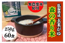 【無農薬／香り米使用】低温熟成 玄米がゆ「森の香り米」) 250g×60食　Bnm-20　／四万十 しまんと お米 おかゆタイプ パックご飯 無添加 湯煎 レンチン そのまま食べられる災害時の非常食
