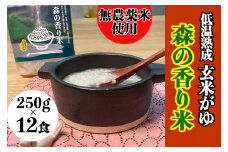 【無農薬／香り米使用】低温熟成 玄米がゆ「森の香り米」) 250g×12食　Bnm-19　／四万十 しまんと お米 おかゆタイプ パックご飯 無添加 湯煎 レンチン そのまま食べられる災害時の非常食