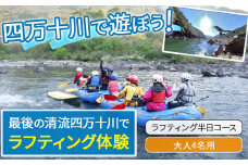 四万十川を満喫！ラフティング半日コース 大人4名用（地元ガイド付き） Mkk-36 四万十川 川遊び  川飛込み ラフティング 体験チケット アウトドアチケット 