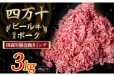 【数量限定】国産の牛肉と豚肉をミンチした合挽肉 3kg（500g×6パック）Asz-45  国産 牛肉 豚肉 ミンチ 合挽肉 合いびき肉 冷凍 ハンバーグ 四万十ビール牛 四万十ポーク