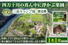 四万十川の秘境！四万十川に浮かぶ中州の島『三島キャンプ場バンガロー1名１室宿泊券』 Mkk-45 キャンプ 自然 アウトドア バンガロー 星空