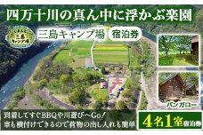 四万十川の秘境！四万十川に浮かぶ中州の島『三島キャンプ場バンガロー4名１室宿泊券』 Mkk-48 キャンプ 自然 アウトドア バンガロー 星空