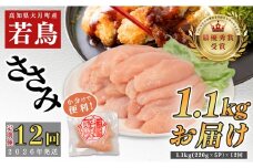 【定期便 12回】よさこい尾鶏 ささみ 1.1kg（220g×5パック）