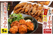 すり身 天ぷら (5個) と 手羽中 唐揚げ (250g×2パック) 詰合せ セット 甘辛タレ スパイス 冷凍
