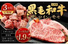 【3ヶ月定期便】 九州産 黒毛和牛 サーロイン と モモ 約計1.9kg 牛肉 国産 ステーキ