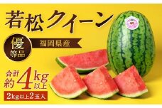 福岡県 北九州市 若松産 【優等品】 若松クイーン 約4kg以上 (約2kg以上2玉入り) 【2026年7月上旬から8月上旬発送予定】すいか スイカ フルーツ 果物 くだもの