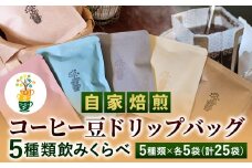 自家焙煎 コーヒー豆 ドリップバッグ 5種類 計25袋 飲みくらべ セット 1袋10g【思いやり型返礼品】 コーヒー 豆 飲み比べ