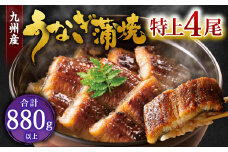 九州産 うなぎ 蒲焼 特上4尾 計880g以上 (1尾あたり220～235g)【2025年9月発送】