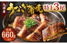 九州産 うなぎ 蒲焼 特上 3尾 計660g以上 (1尾あたり220～235g)【2025年9月発送】