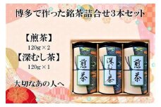 博多で作った銘茶詰合せ3本セット（煎茶120g×2・深むし茶120g×1）
