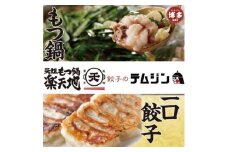 【元祖もつ鍋楽天地】【餃子のテムジン】博多名物セット（醤油味）