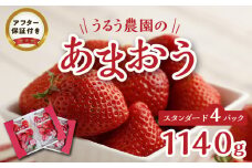 うるう農園のあまおうスタンダード 4パック（1140g）_いちご あまおう 4パック 1140g DX等級 スタンダード 減農薬 有機質肥料 特別栽培 認定農家 安心 安全 うるう農園 採れたて 農家直送 フルーツ 果物 冷蔵 スイーツ スムージー いちごジャム お取り寄せ お取り寄せグルメ 福岡県 久留米市 送料無料_Fi008