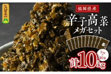 国産辛子高菜メガセット_国産 辛子高菜 1kg × 10袋 小分け 便利 おすそわけ 程よい ピリ辛 高菜 油炒め ごま 漬物 栄養豊富 健康維持 ご飯 おにぎり チャーハン パスタ ラーメン 牛丼 和え物 炒め物 宅飲み メガ セット お取り寄せ お取り寄せグルメ 福岡県 久留米市 送料無料_Ca211
