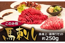 このみ桜 馬刺し 赤身上・霜降りセット_このみ桜 馬刺し 赤身上 150g 霜降り 50g 2種類 セット 合計 200g 食べ比べ オリジナルブランド しっかりとした旨味 とろけるような食感 赤身 上質 冷蔵配送 馬庵このみ 馬肉 生肉 肉 おつまみ スライス 福岡県 久留米市 お取り寄せ 送料無料_Ah002