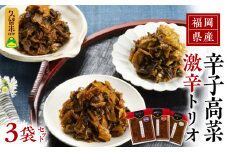 福岡県産辛子高菜 激辛トリオ 3袋_福岡県産 辛子高菜 激辛トリオ 3袋 セット 麻辣 極辛 国産 高菜漬け 高菜 緑黄色野菜 唐辛子 韓国唐辛子 中華風 花椒油 黒豚味噌 豆板醤 健康維持 栄養豊富 ごはんのお供 ラーメン チャーハン おにぎり お取り寄せ グルメ ギフト 福岡県 久留米市 送料無料_Ca215