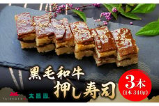 大昌園「黒毛和牛押し寿し 詰め合わせ」340g×3本_肉寿司 340g × 3本 黒毛和牛 押し寿し 詰め合わせ 秘伝のタレ 特製 炊き込みご飯 九州産 牛肉 国産 米 福岡県 久留米市 お取り寄せ お取り寄せグルメ 肉 寿司 食品 食べ物 ご飯 真空パック 和牛 惣菜 箱入り 冷凍 送料無料_Ax022