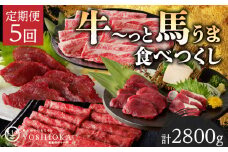 【定期便5回】よしおか総本店牛～っと馬まうま食べつくし定期便_定期便 5回 毎月お届け 肩ロース 国産 馬刺し ロース ヒレ フタエゴ タテガミ 肩スライス うす切り ロース 新鮮 タレ付き ジューシー ほど良い脂 赤身 船小屋牛 牛肉 馬肉 ユッケ すき焼き 冷凍 パック  お取り寄せグルメ 福岡県 久留米市 送料無料_Tk008