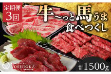 【定期便3回】よしおか総本店牛～っと馬まうま食べつくし定期便_定期便 3回 毎月お届け 肩ロース 国産 馬刺し ロース ヒレ 肩スライス うす切り ロース タレ付き 赤身 船小屋牛 牛肉 馬肉 しゃぶしゃぶ すき焼き 冷凍 パック よしおか総本店 お取り寄せ お取り寄せグルメ 福岡県 久留米市 送料無料_Tk007