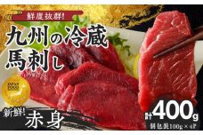 福岡県産　新鮮こだわり国産生馬刺し【馬刺しタレ付き】《赤身》（100g×4P）【冷蔵】_生 馬刺し タレ付 赤身 100g × 4パック 新鮮 こだわり 国産 冷蔵 究極 鮮度 自社工場 解体 職人 丁寧 新鮮 真空包装 加工 小分け パック 便利 お取り寄せ お取り寄せグルメ よしおか総本店 福岡県 久留米市 送料無料_Ah016