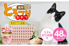 とろーりおやつ 猫用（毛玉ケアに配慮 ツナ＆かつお節味）140g×48個_とろーりおやつ 猫用 140g × 48個 ツナ＆かつお節味 毛玉ケア 液状タイプ おやつ 水分補給 低カロリー 体重管理 長期保存 キャップ付き スパウトパウチ 福岡県 久留米市_Pf069-02