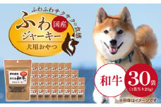 国産 ふわジャーキー 犬用おやつ（和牛）20g×30袋_犬用 おやつ 20g × 30袋 セット内容 和牛 ジャーキー 全犬種用 パウチ入り 肉 素材の旨味 無着色 高たんぱく質 やわらかい 厳選 ちぎれる サイズ調整 パピー犬 シニア犬 ふわふわ サクサク 福岡県 久留米市 送料無料_Pf072-01