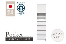 ランドリー収納 【ポケット 45 HI】 ホワイト つや有_ランドリー収納 ポケット 45 HI 大川家具 ホワイト つや有 収納 お手入れ 簡単 機能性抜群 引出 スライドレール 可動棚 洗濯物 洗面所 隙間収納 お洒落 日本製 お取り寄せ 福岡県 久留米市 送料無料_Qd079-01