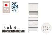 ランドリー収納 【ポケット 60 HI】 ホワイト つや有_ランドリー収納 ポケット 60 HI 大川家具 ホワイト つや有 収納 お手入れ 簡単 機能性抜群 引出 スライドレール 可動棚 洗濯物 洗面所 隙間収納 お洒落 日本製 お取り寄せ 福岡県 久留米市 送料無料_Qd082-01