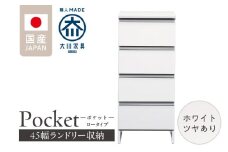 ランドリー収納 【ポケット 45 LO】 ホワイト つや有_ランドリー収納 ポケット 45 LO 大川家具 ホワイト つや有 収納 完成品 お手入れ 簡単 機能性抜群 引出 スライドレール 洗濯物 洗面所 隙間収納 お洒落 日本製 お取り寄せ 福岡県 久留米市 送料無料_Qd086-01
