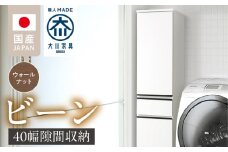 隙間収納 【ビーン 40】 ウォールナット_隙間収納 ビーン 40 大川家具 ウォールナット 収納 スリム 完成品 コンパクト 可動棚 機能性抜群 引出収納 フルオープンレール 耐震 お洒落 シンプル 日本製 お取り寄せ 福岡県 久留米市 送料無料_Qd092-02